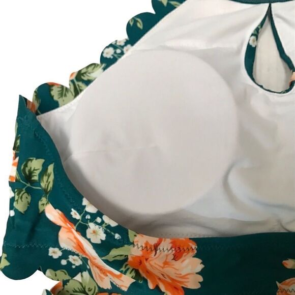 Cupshe teal floral scallop halter bikini set L - Picture 4 of 7
